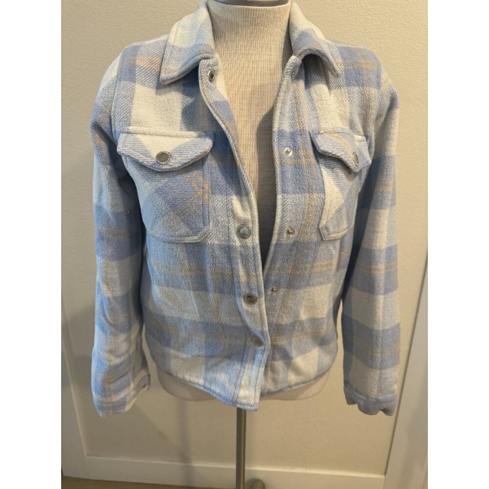 Joujou Girls Extra Large 16 Flannel Blue & White Plaid‎ Jacket Snap Button